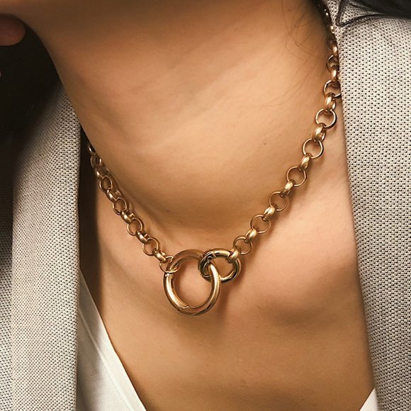 Jewelry - NEW gold double interlock circle link chain necklace